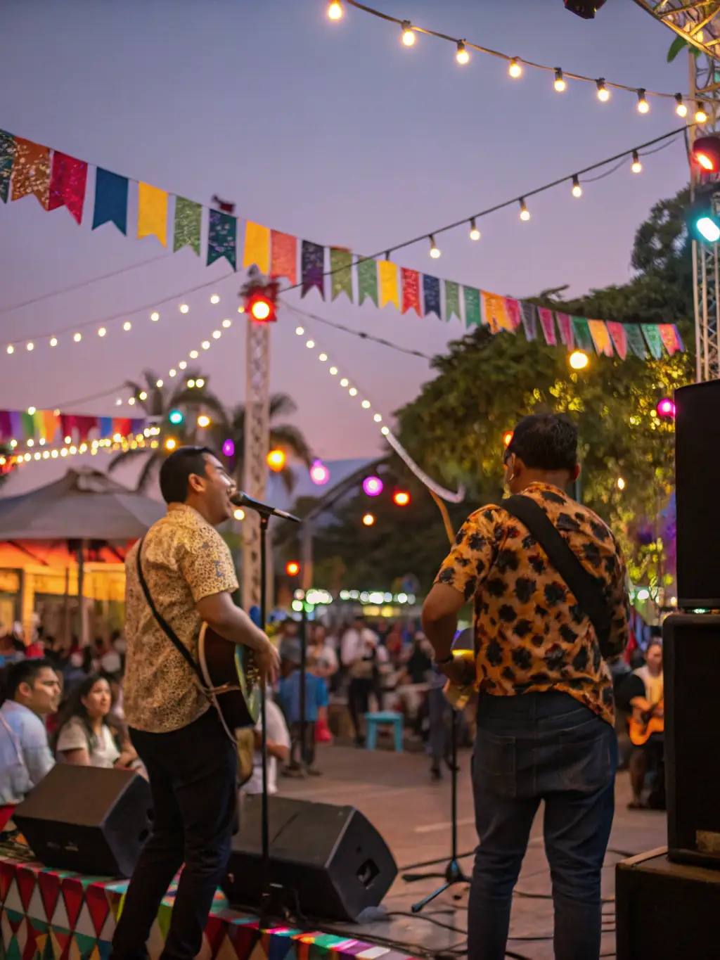 A fun and energetic photo of a karaoke night at the ArtsPark at Young Circle in Hollywood, Florida, with people of all ages singing and dancing.